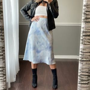 New Blue and white printed Satin Skirt
